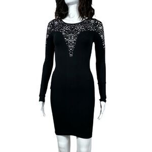NWT Bebe Lace Black Long Sleeveless Pullover Cocktail Bodycon Dress Size Small